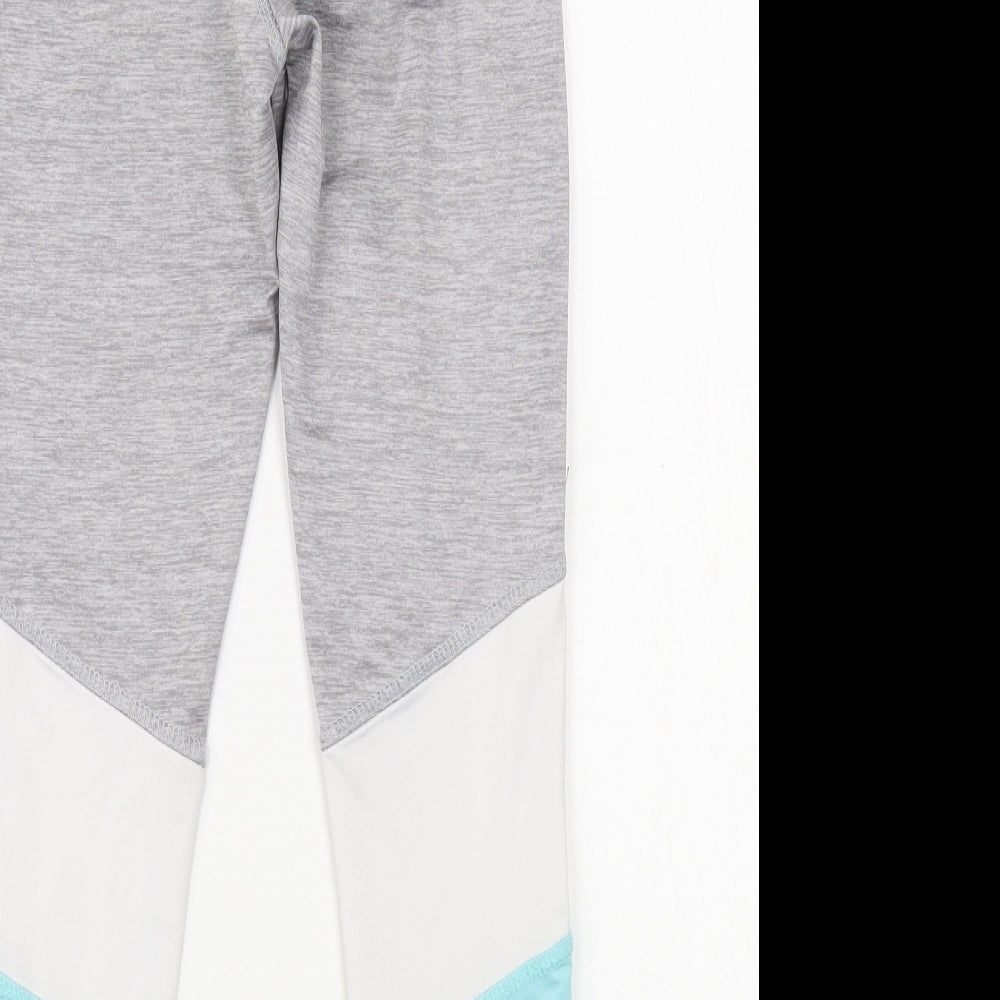 Reebok Womens Grey Colourblock Polyester Compression Leggings Size 8 L24 in Regular