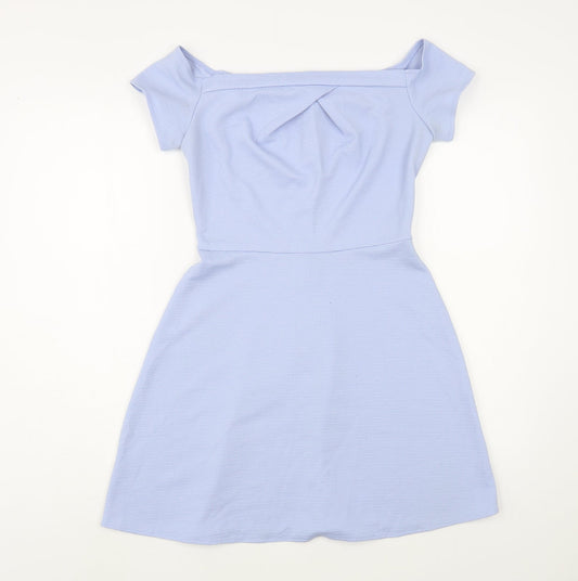 Love Womens Blue Polyester Fit & Flare Size S Off the Shoulder Zip