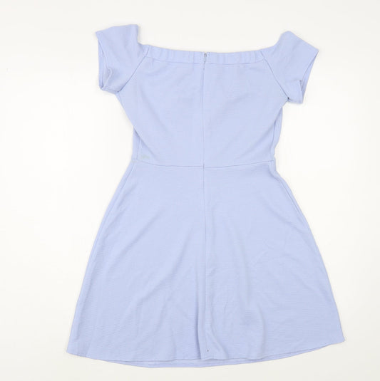 Love Womens Blue Polyester Fit & Flare Size S Off the Shoulder Zip