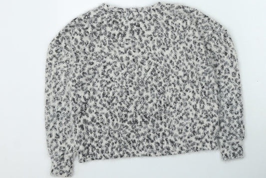 Primark Womens Grey Round Neck Animal Print Polyester Pullover Jumper Size 4