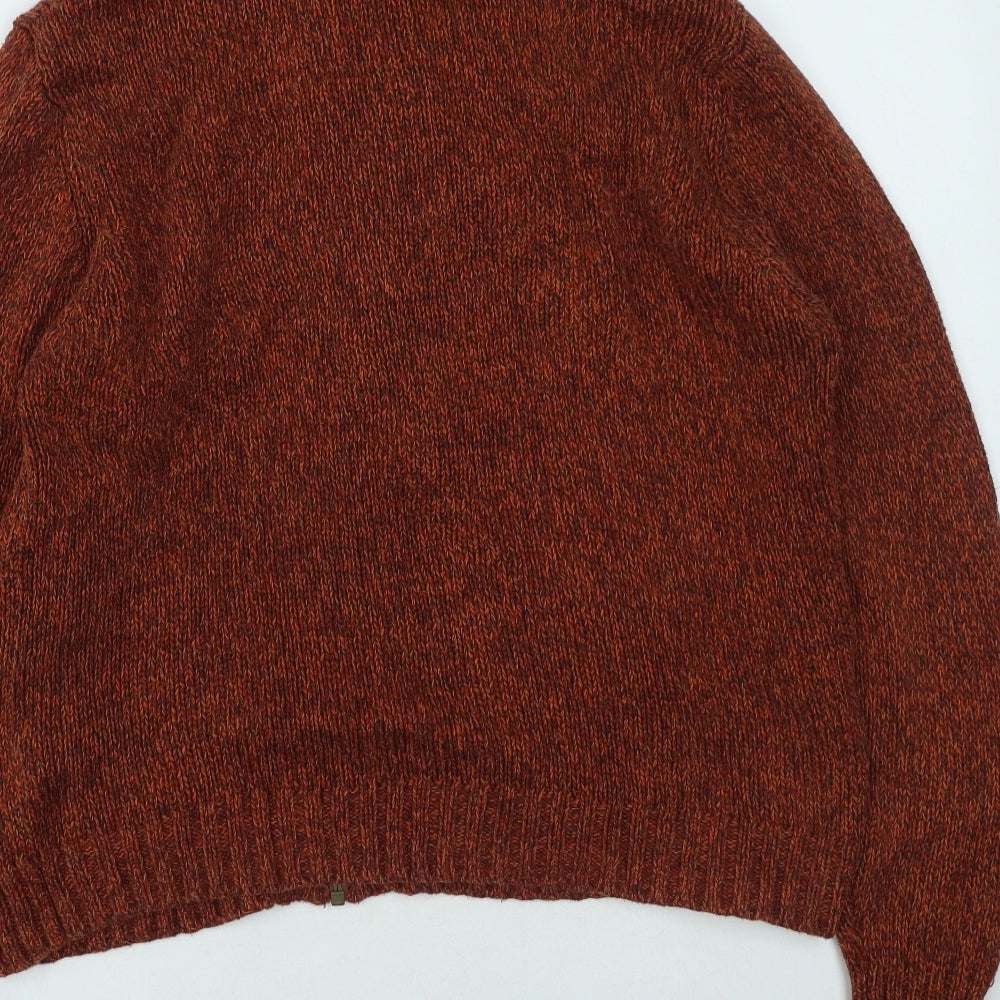 Marks and Spencer Mens Orange Round Neck Cotton Full Zip Jumper