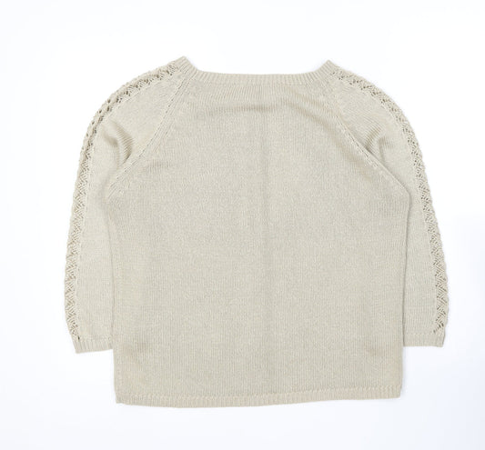 George Womens Beige Round Neck Acrylic Pullover Jumper Size 14
