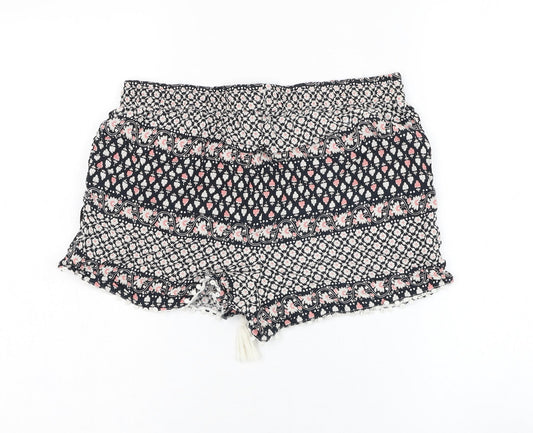 Atmosphere Womens Black Floral Viscose Hot Pants Shorts Size 10 L3 in Regular Drawstring