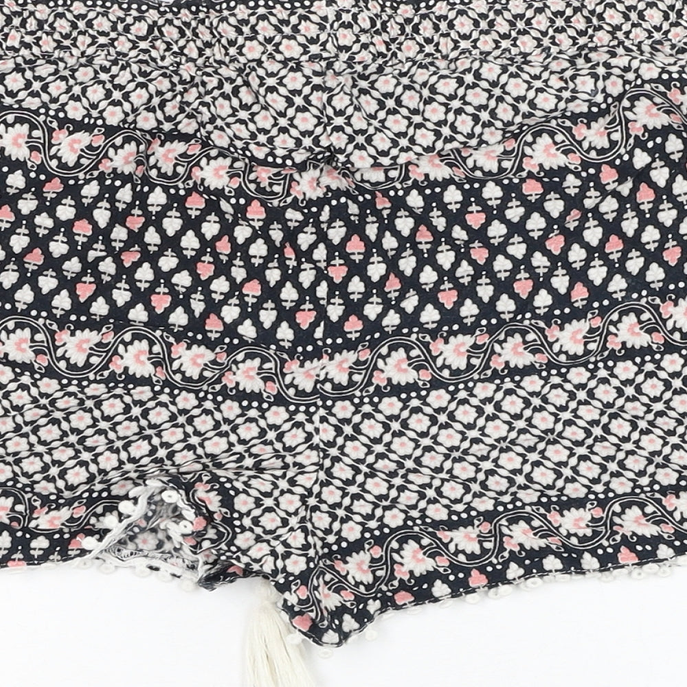 Atmosphere Womens Black Floral Viscose Hot Pants Shorts Size 10 L3 in Regular Drawstring