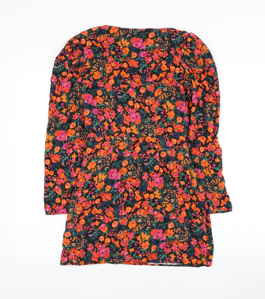 Pull&Bear Womens Black Floral Polyester Shift Size M Scoop Neck Pullover