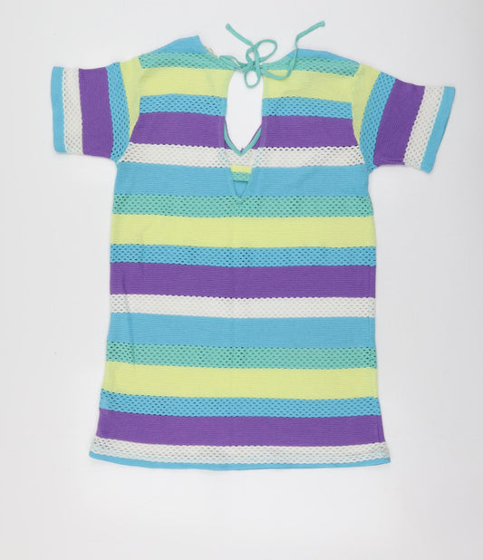 NEXT Womens Multicoloured Striped Polyester A-Line Size M V-Neck - BEACHWEAR