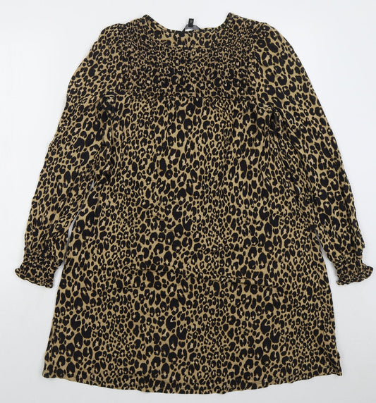NEXT Womens Brown Animal Print Viscose Sheath Size 10 Round Neck Pullover