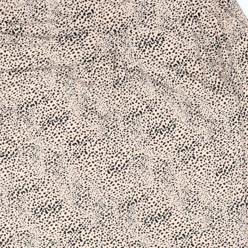 Nw Look Womens Beige Animal Print Polyester Jersey Blouse Size 14 V-Neck