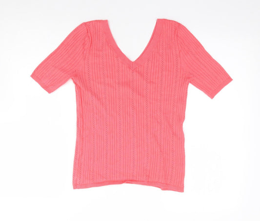 TU Womens Pink V-Neck Viscose Pullover Jumper Size 10