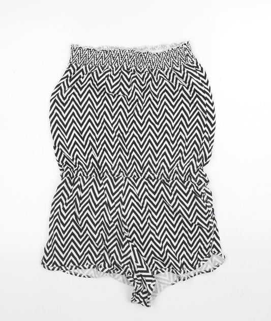 Ocean Club Womens White Striped Polyester Bodysuit One-Piece Size 10   - Zigzag