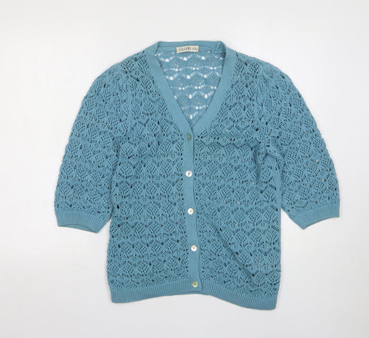 Gallery Womens Green V-Neck Acrylic Cardigan Jumper Size XS