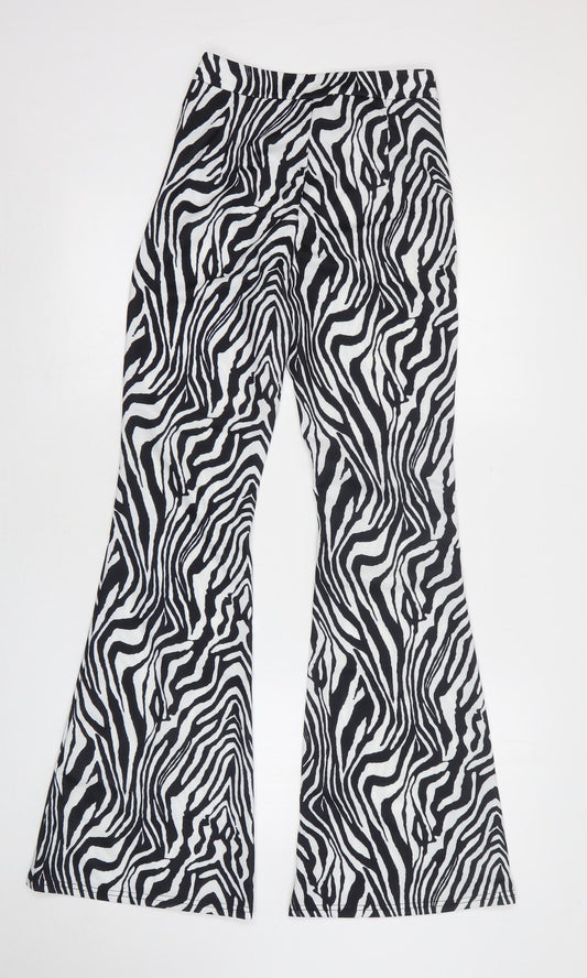 SheIn Womens Black Animal Print Polyester Trousers Size 6 L30 in Regular