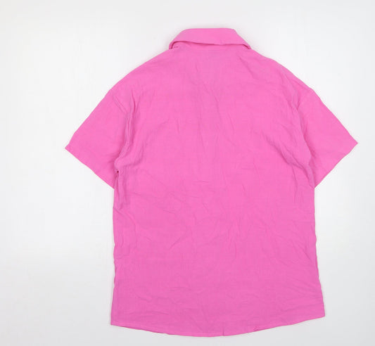 Shein Womens Pink Polyester Basic Button-Up Size 6 Collared