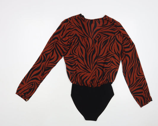 Primark Womens Brown Animal Print Polyester Bodysuit One-Piece Size 10 Snap