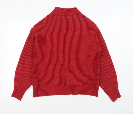 Primark Womens Red Round Neck Acrylic Pullover Jumper Size S