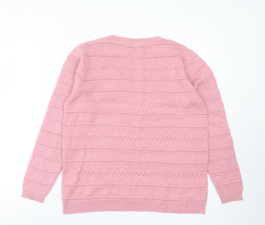 Isle Essentials Womens Pink Crew Neck Acrylic Pullover Jumper Size M