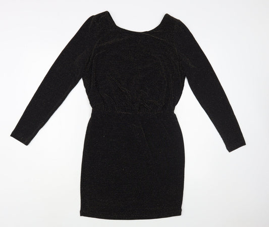 New Look Womens Black Nylon Pencil Dress Size 12 Boat Neck