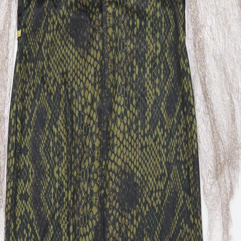 Prework Womens Black Animal Print Polyester A-Line Size 12 V-Neck Hook & Eye - 12-14 Fancy Dress