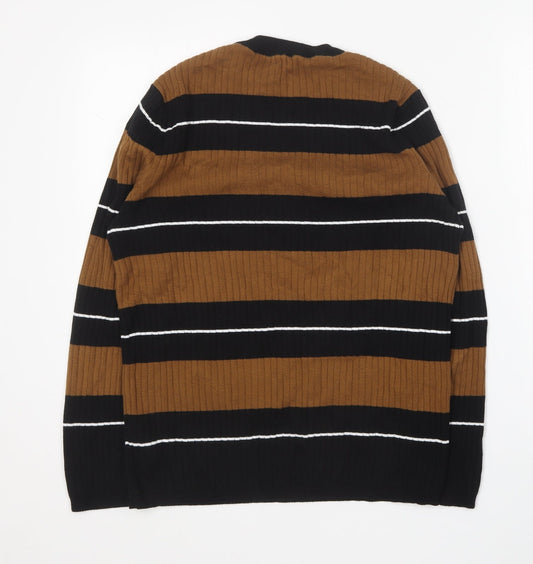 New Look Mens Brown Round Neck Striped Cotton Pullover Jumper Size S