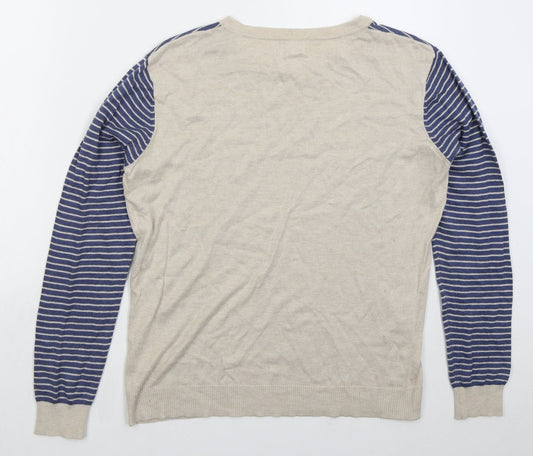 Linea Womens Blue Crew Neck Striped Nylon Pullover Jumper Size M