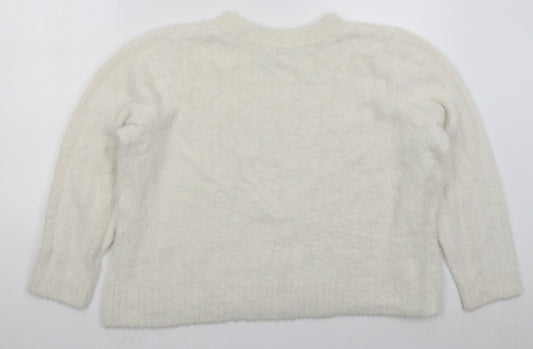 TU Womens White Crew Neck Nylon Pullover Jumper Size 20