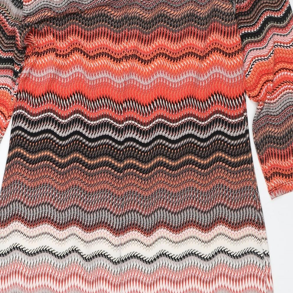 Preworn Womens Orange Geometric Polyester Shirt Dress Size M Round Neck