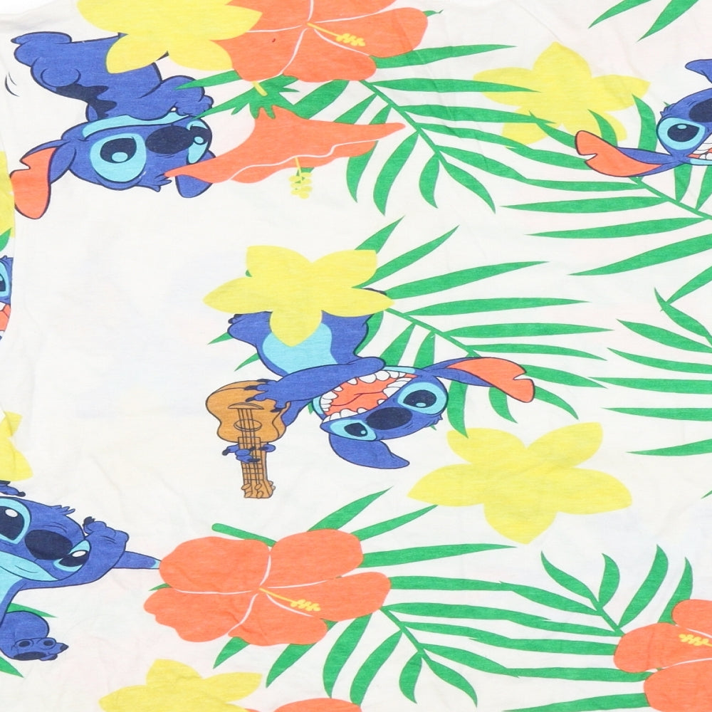 Primark Womens White Geometric Cotton Basic T-Shirt Size 4 Round Neck - Stitch