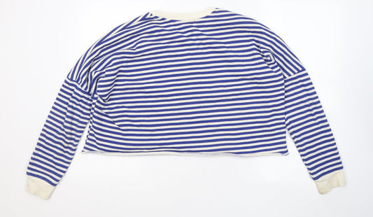 Primark Womens Blue Round Neck Striped Cotton Pullover Jumper Size 12 - Bonjour
