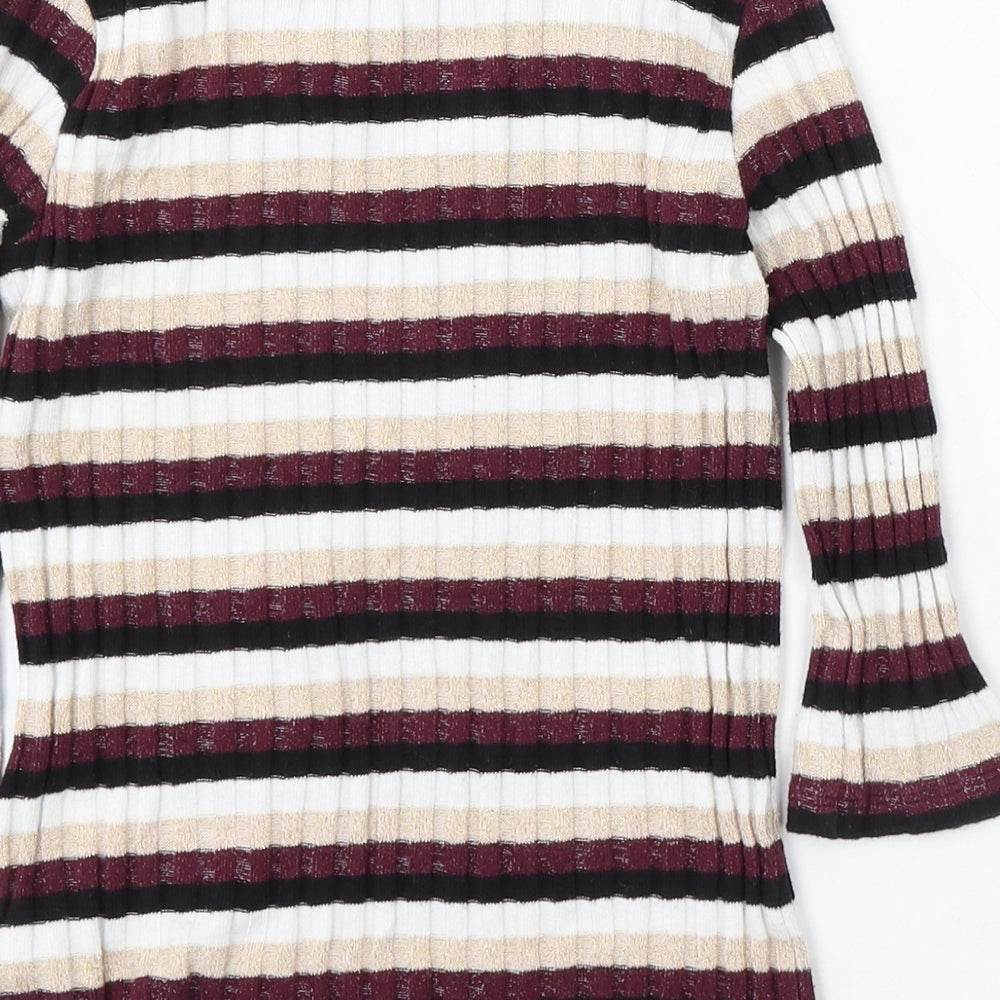 F&F Kids Girls Multicoloured Round Neck Striped Polyester Pullover Jumper Size 10-11 Years