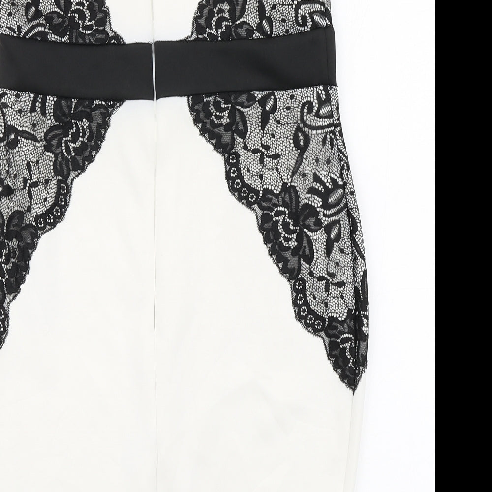 AX Womens White Geometric Polyester A-Line Size 12 Off the Shoulder