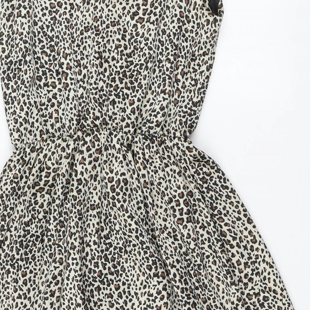 A wear Womens Brown Animal Print Polyester Skater Dress Size 10 Round Neck