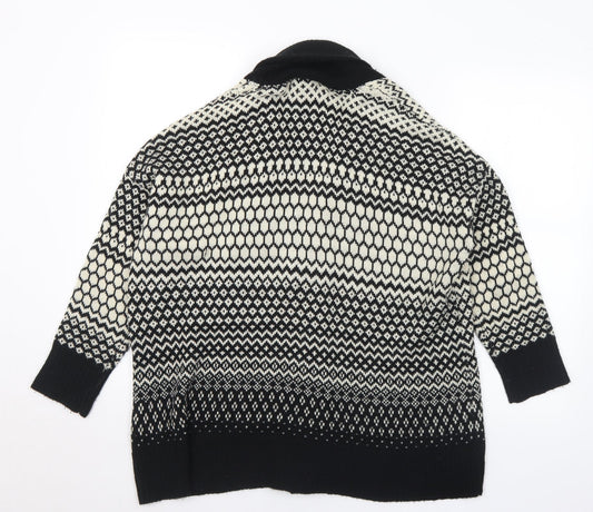 Primark Womens Black Collared Geometric Acrylic Cardigan Jumper Size 10