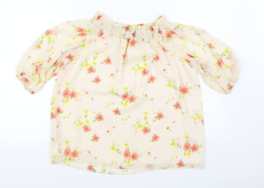 F&F Womens Pink Floral Polyester Basic Blouse Size 12 Off the Shoulder