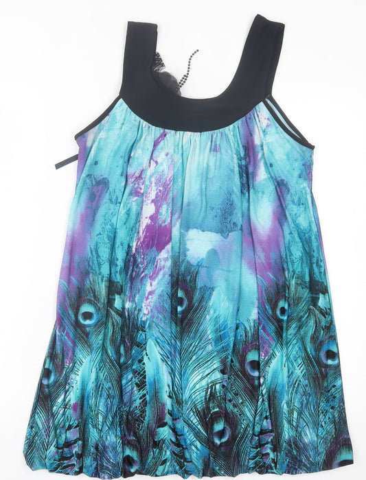 Quiz Womens Blue Geometric Polyester A-Line Size 12 Scoop Neck Pullover