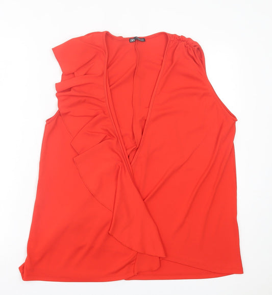 Womens UK Size M Zara Red Wrap Blouse