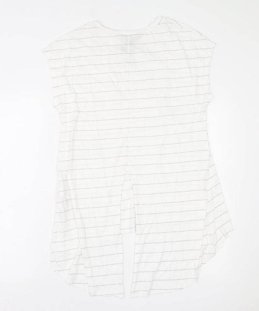 Primark Womens White Striped Polyester Tunic T-Shirt Size M Crew Neck