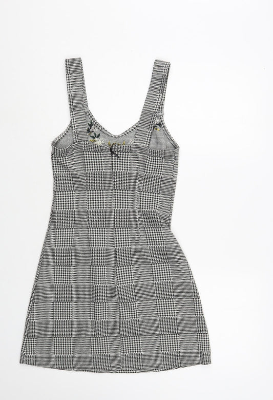 Topshop Womens Grey Plaid Polyester Tank Dress Size 8 V-Neck Zip