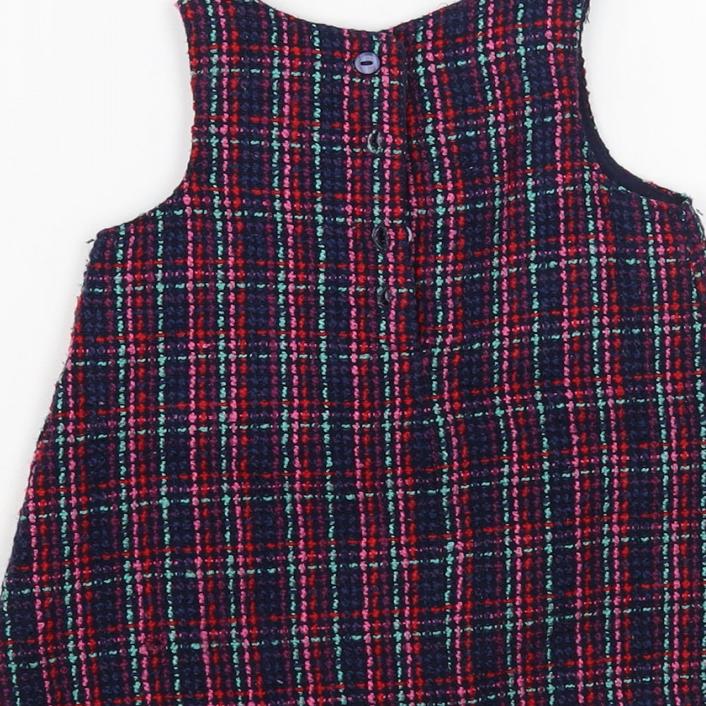 Dunnes Stores Baby Blue Plaid Acrylic Shift Size 9-12 Months Boat Neck Button