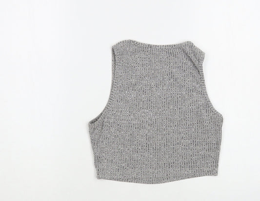 SheIn Womens Grey Cotton Cropped Blouse Size XS Boat Neck