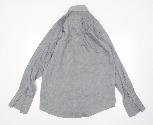 Rochas Mens Grey Cotton Button-Up Size 16 Collared