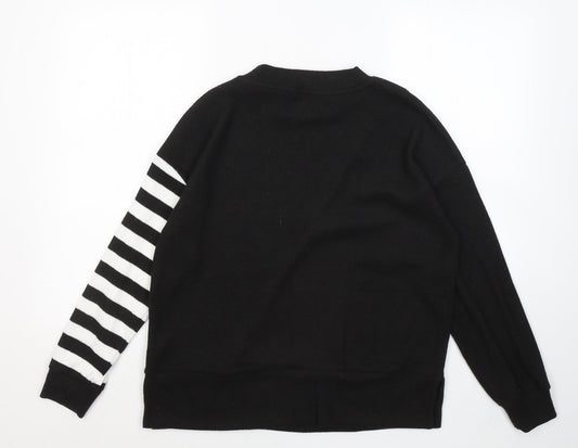 F&F Womens Black Round Neck Striped Polyester Pullover Jumper Size S