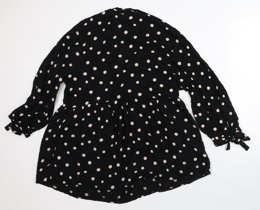 Dorothy Perkins Womens Black Polka Dot Viscose A-Line Size 10 V-Neck