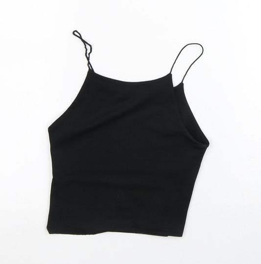 Parisian Collection Womens Black Polyester Cropped T-Shirt Size 8 Round Neck