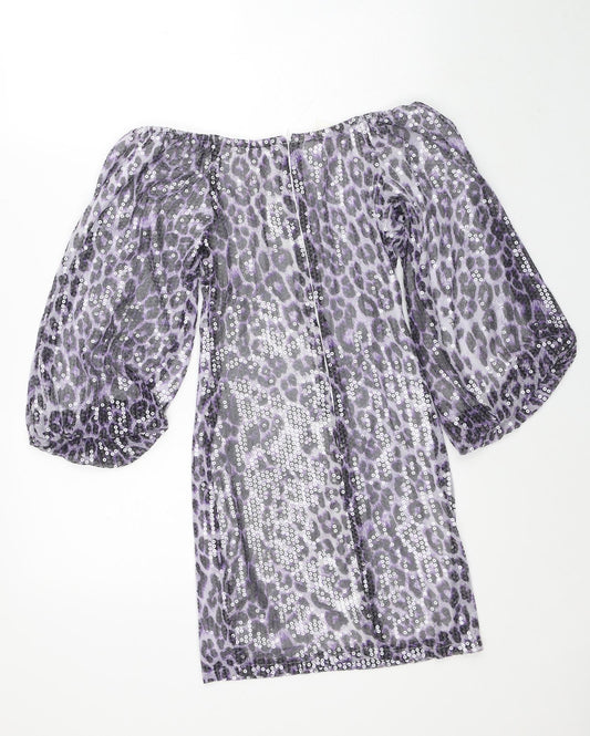 In the Style Womens Purple Geometric Polyester Pencil Dress Size 8 Off the Shoulder