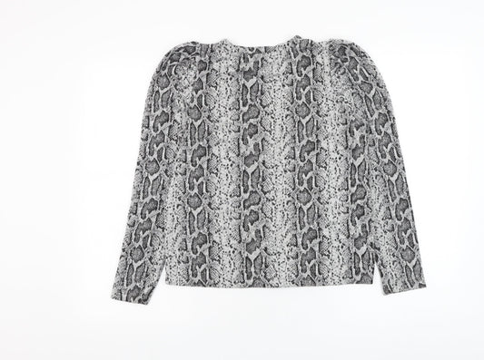 F&F Womens Grey Round Neck Animal Print Polyester Pullover Jumper Size 6