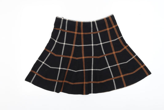 Oasis Womens Black Check Cotton Skater Skirt Size M