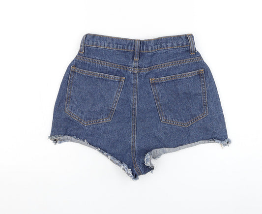 PRETTYLITTLETHING Womens Blue Cotton Hot Pants Shorts Size 6 Regular Zip