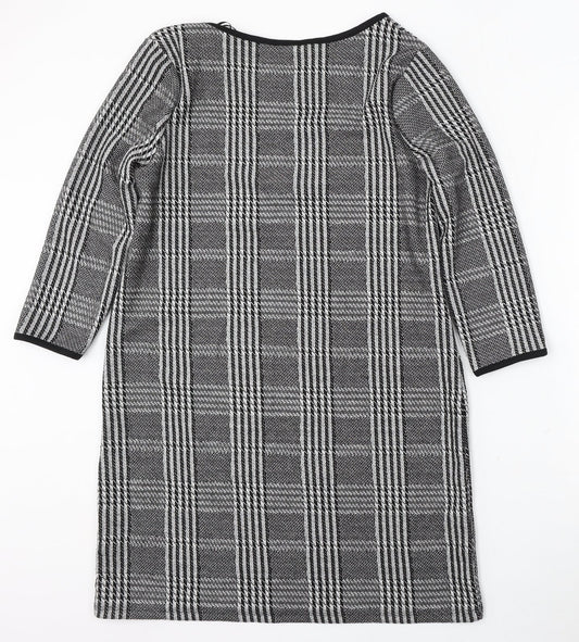 TU Womens Black Round Neck Plaid Polyester Pullover Jumper Size 12