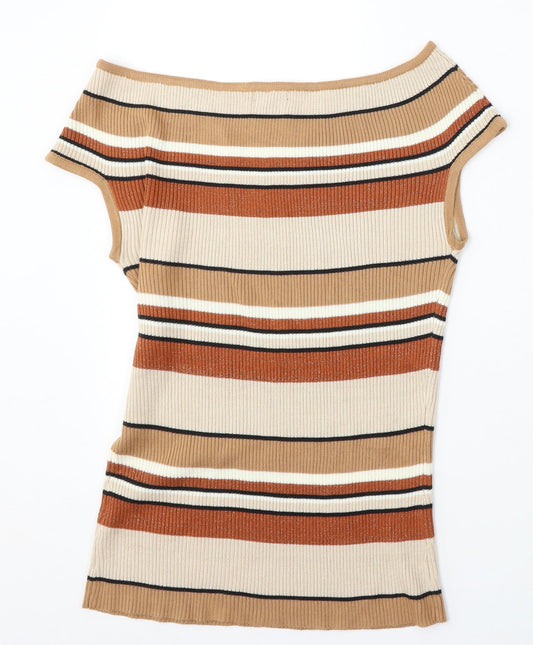 F&F Womens Multicoloured Round Neck Striped Acrylic Vest Jumper Size 14