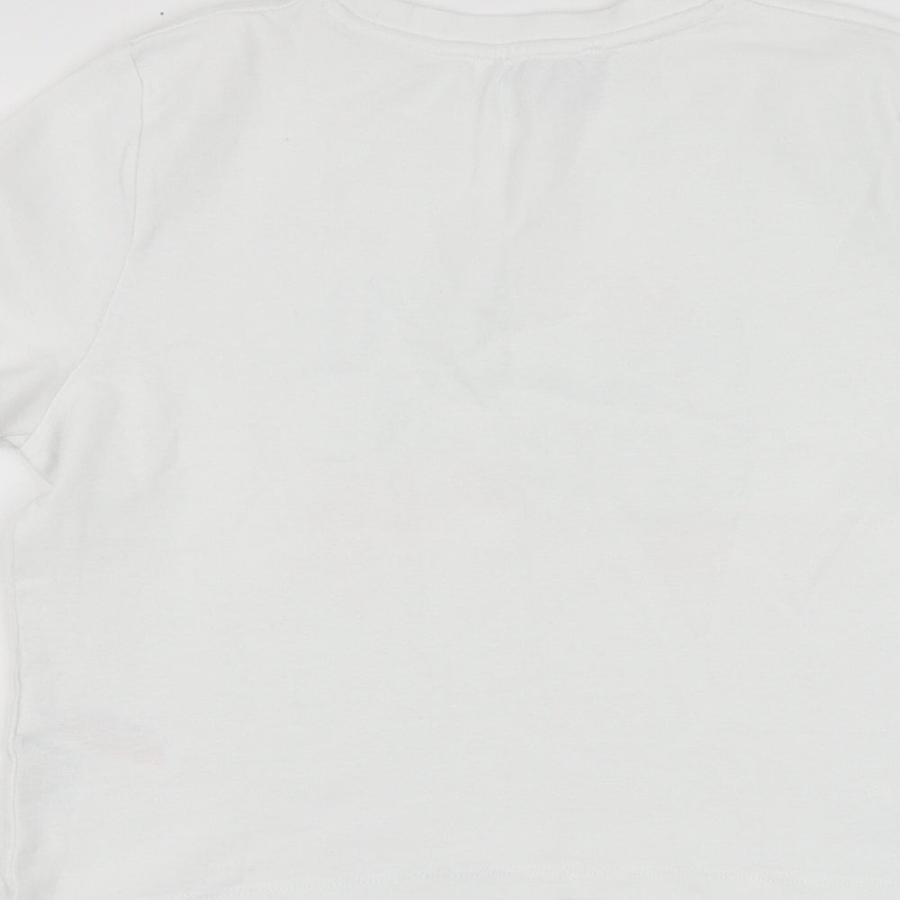 Primark Womens White Geometric Cotton Basic T-Shirt Size M Round Neck